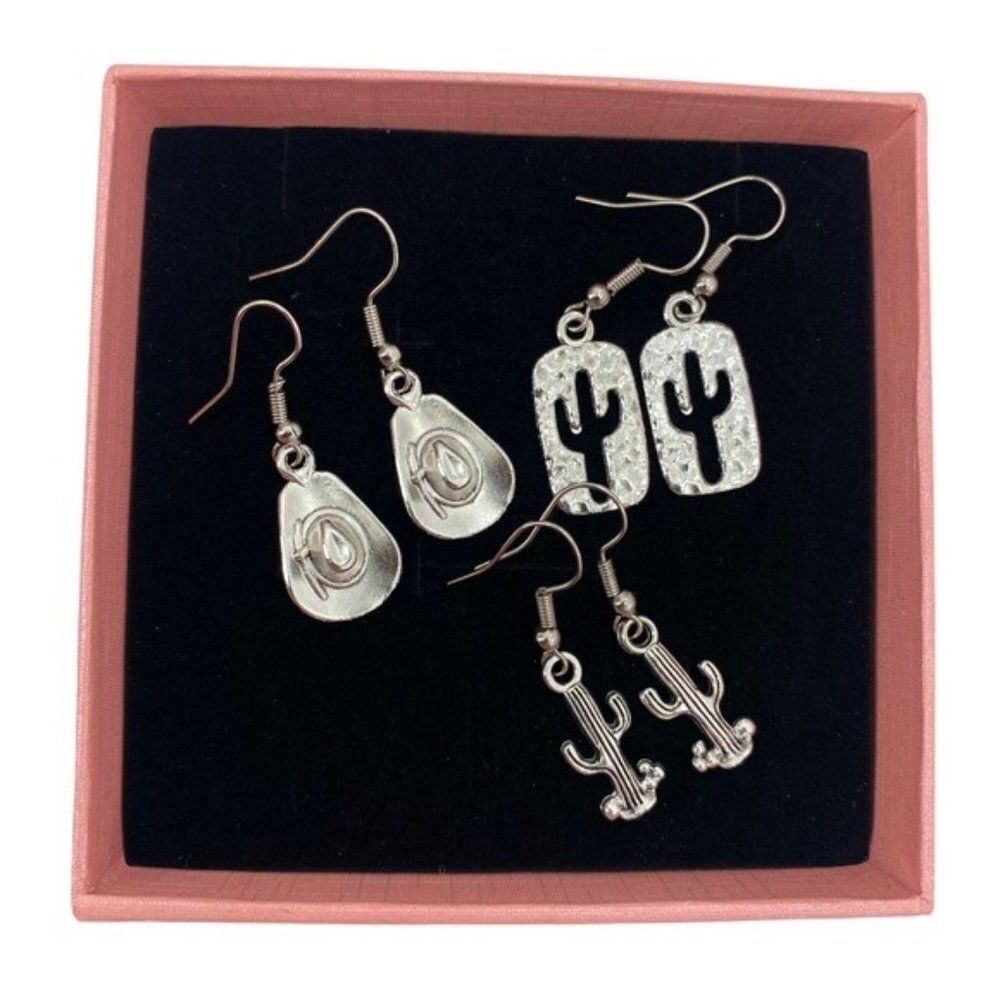Western Earrings Lot Cowboy Hat and Cactus - Picture 8 of 9